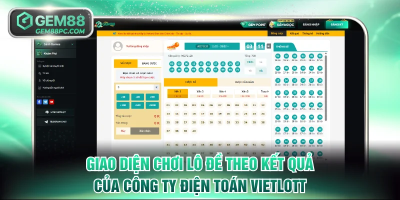 Giao diện chơi lô đề theo kết quả của Công ty điện toán Vietlott